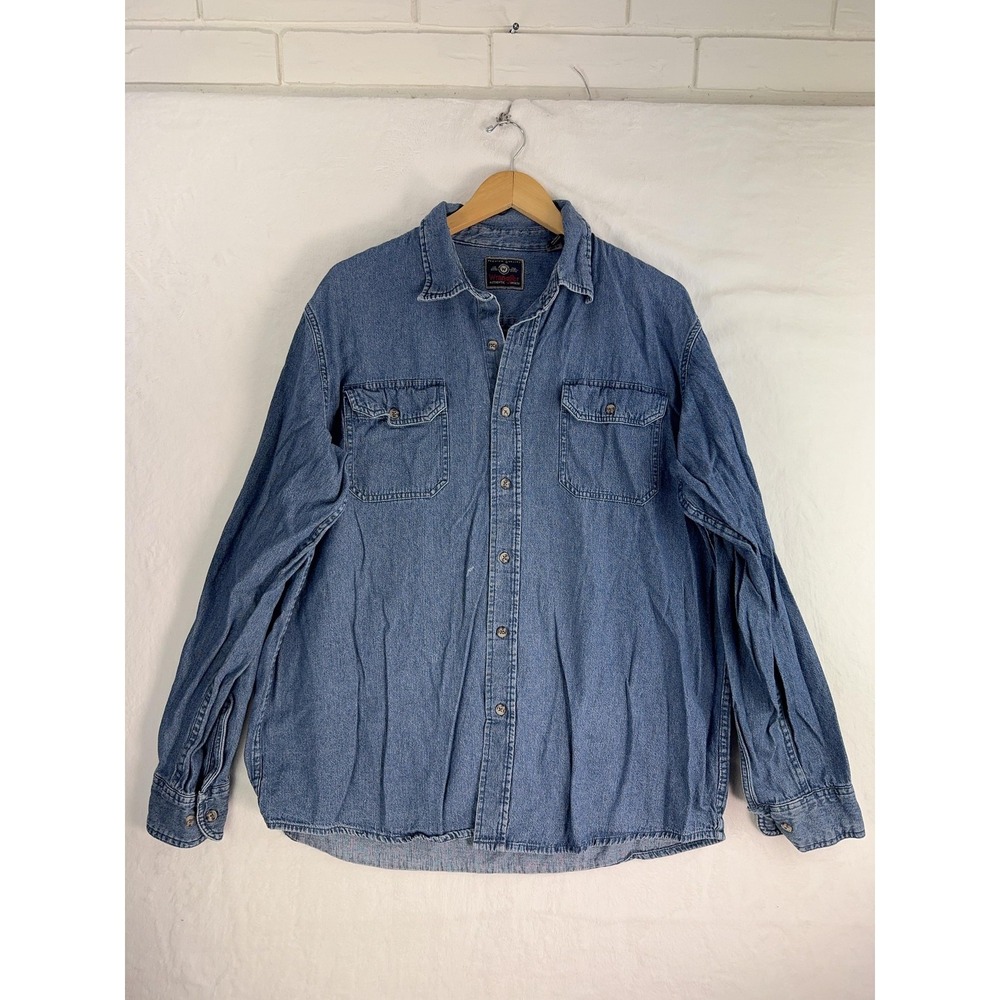 Wrangler Denim Shirt Mens Large Long Sleeve Western Workwear Button Up Casual‎